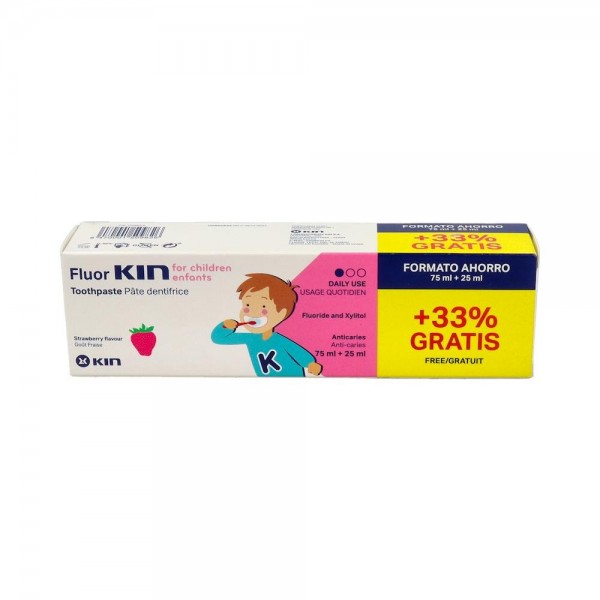FLUOR KIN FRESA PASTA DENTAL INFANTIL 2-6 AÑOS 75 + 25 ML